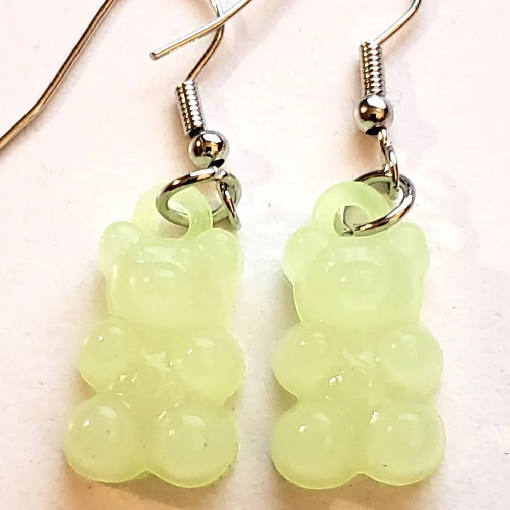 Green Pastel Gummy Bear Earrings